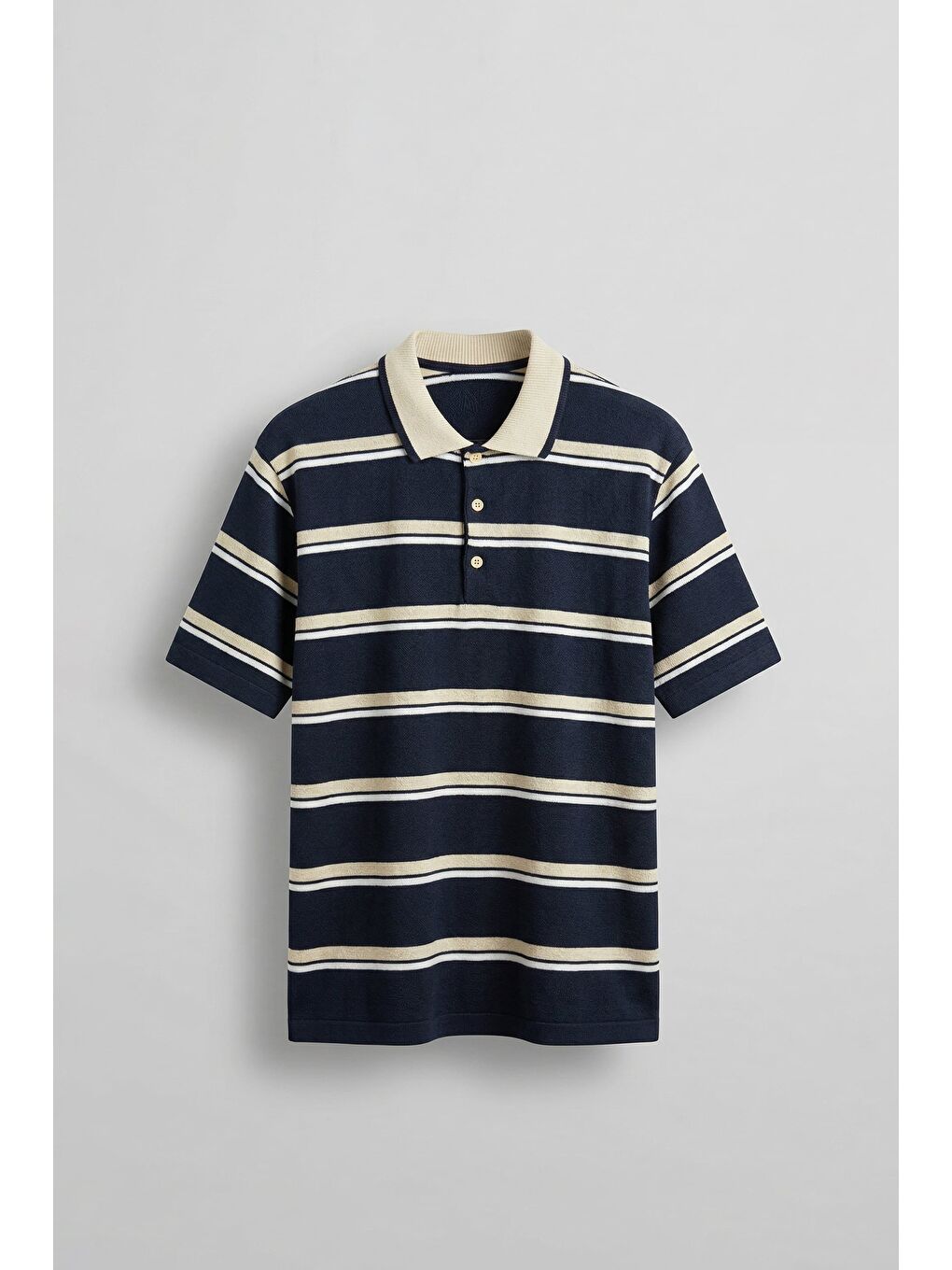 Erkek Regular Fit Çizgili Triko Polo Yaka T-Shirt Lacivert