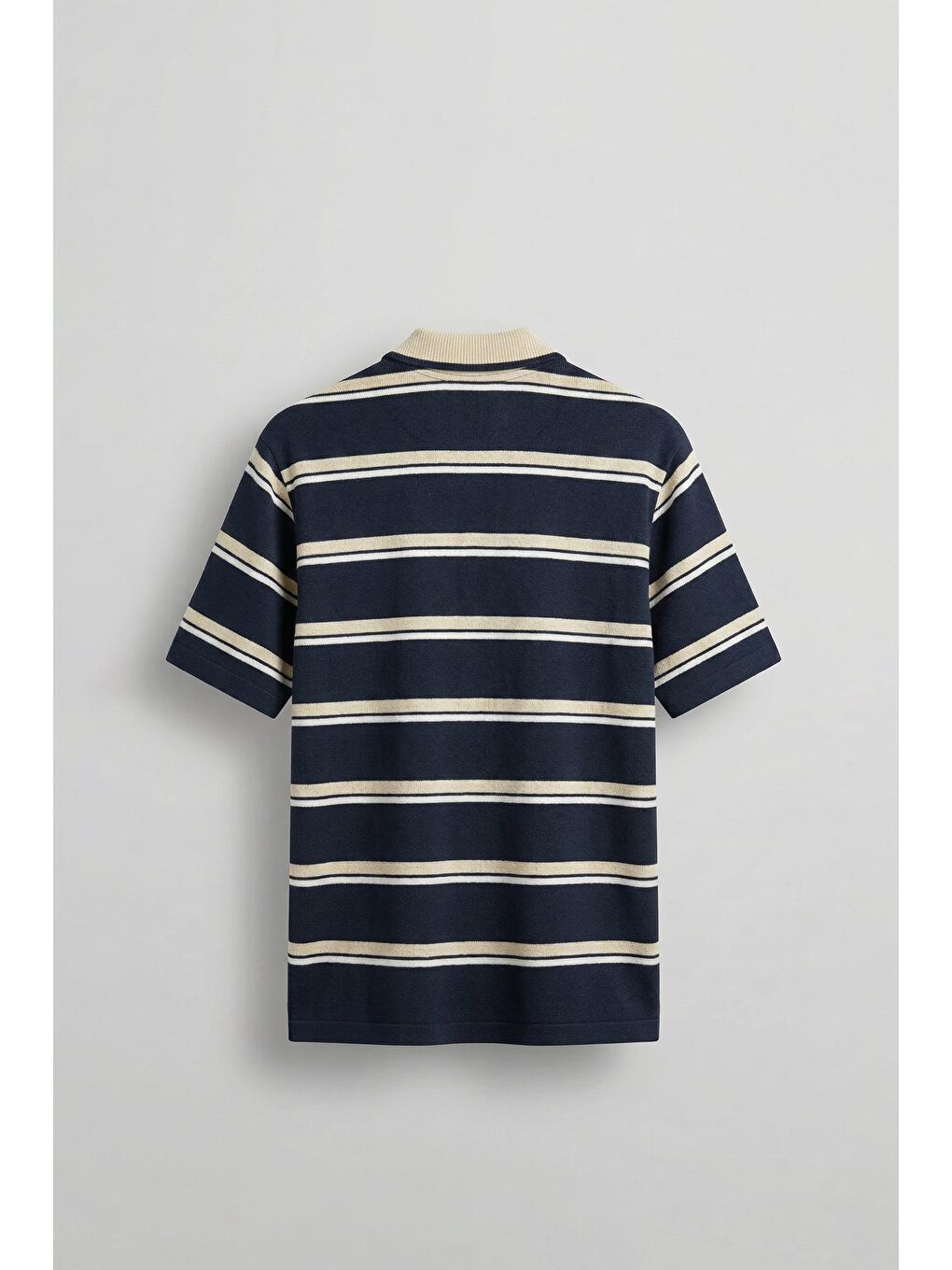 Erkek Regular Fit Çizgili Triko Polo Yaka T-Shirt Lacivert-1