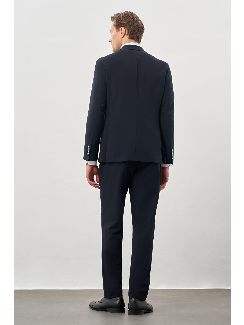 Koyu Lacivert Gofreli Mono Yaka Beli Lastikli Esnek 6 Drop Slim Fit Takım Elbise 1001245270-4