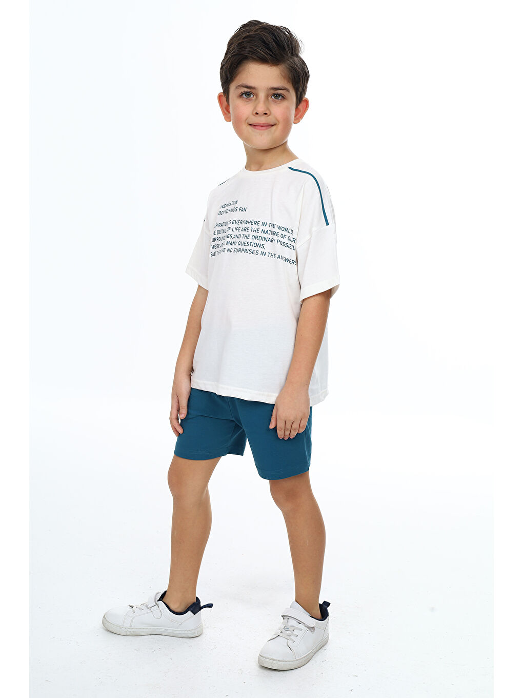 Ekru Erkek Çocuk Baskılı Şortlu Takım-1