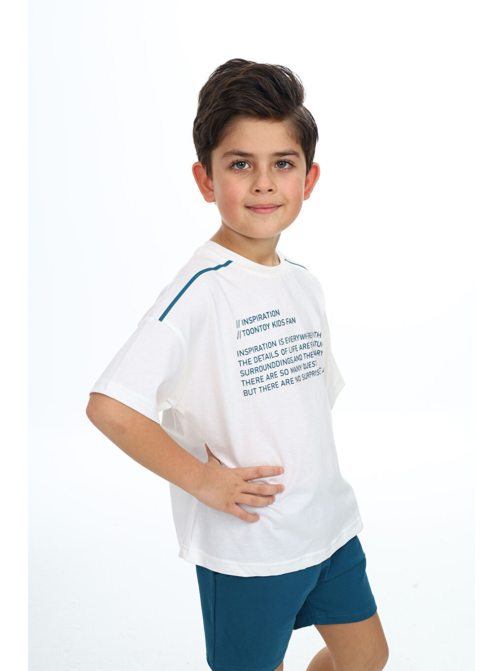 Ekru Erkek Çocuk Baskılı Şortlu Takım-2