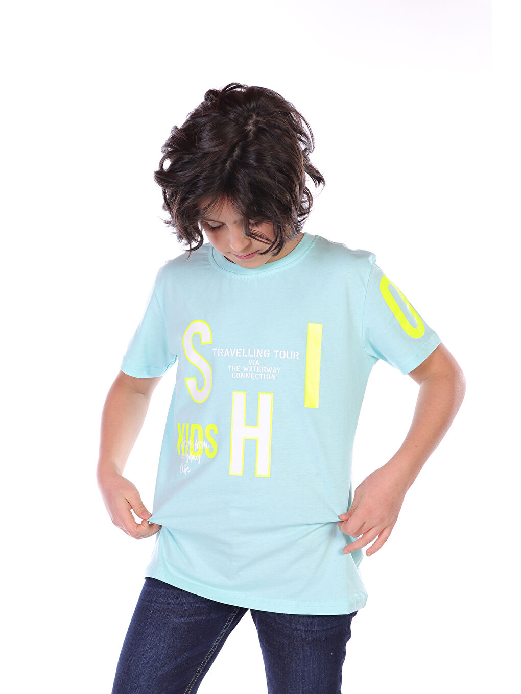 Turkuaz Erkek Çocuk Fashion Baskılı Tişört