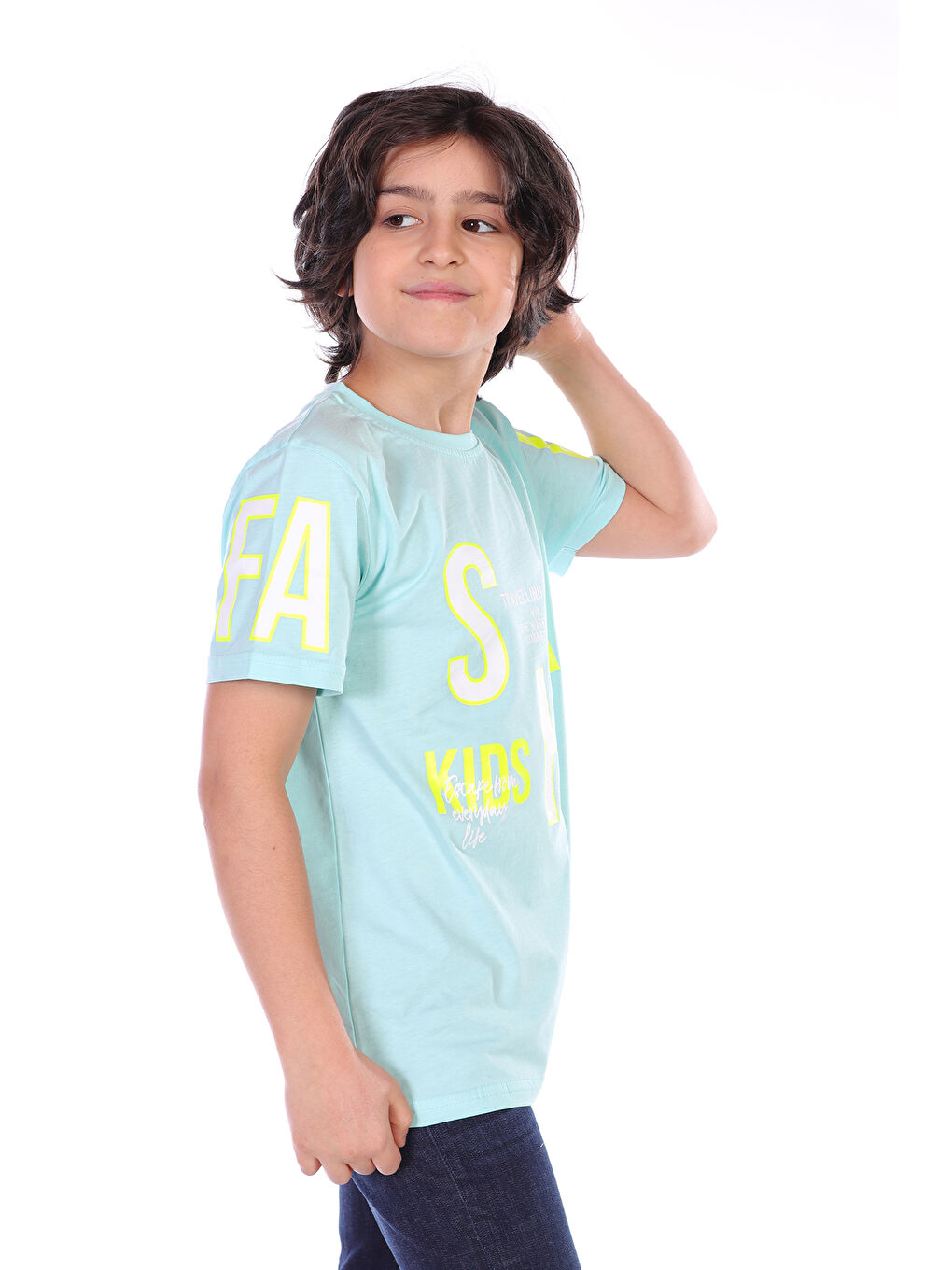 Turkuaz Erkek Çocuk Fashion Baskılı Tişört-1