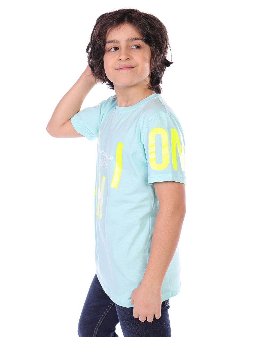 Turkuaz Erkek Çocuk Fashion Baskılı Tişört-2
