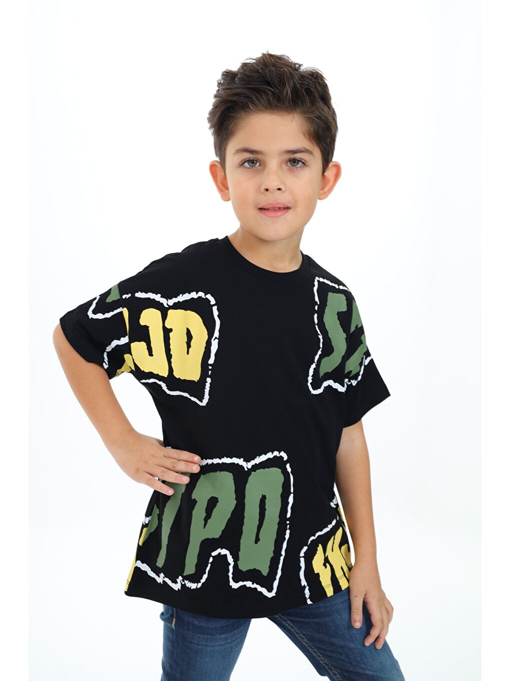 Siyah Erkek Çocuk Baskılı Tişört-3