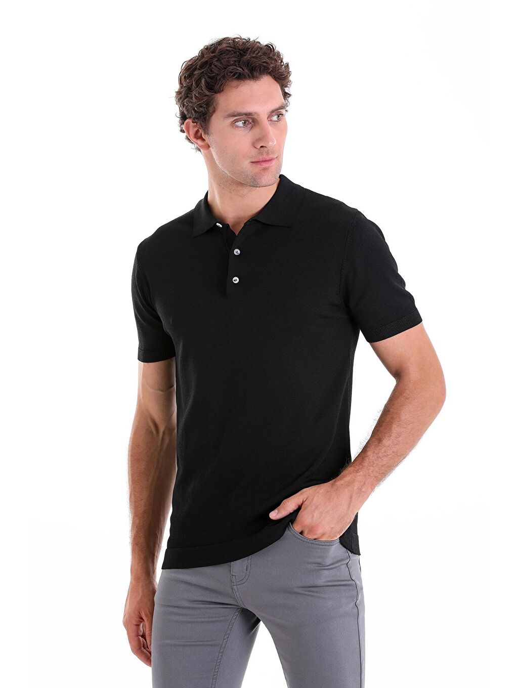 Siyah Regular Fit Düz Polo Yaka Tişört