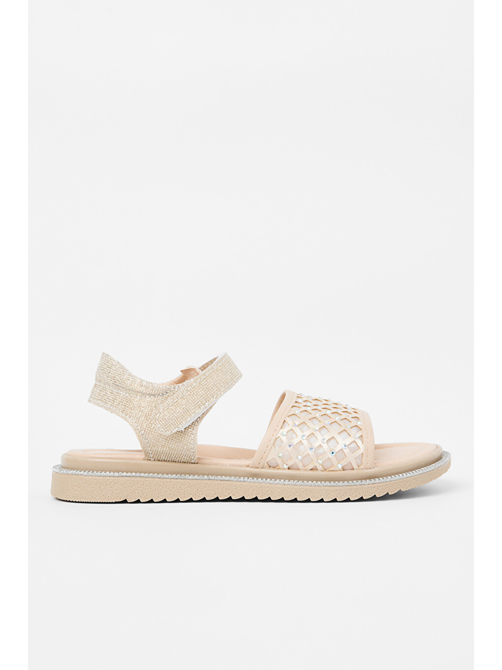 Sarı Çocuk Unisex Altın Simli Çoçuk Taşlı Sandalet-1