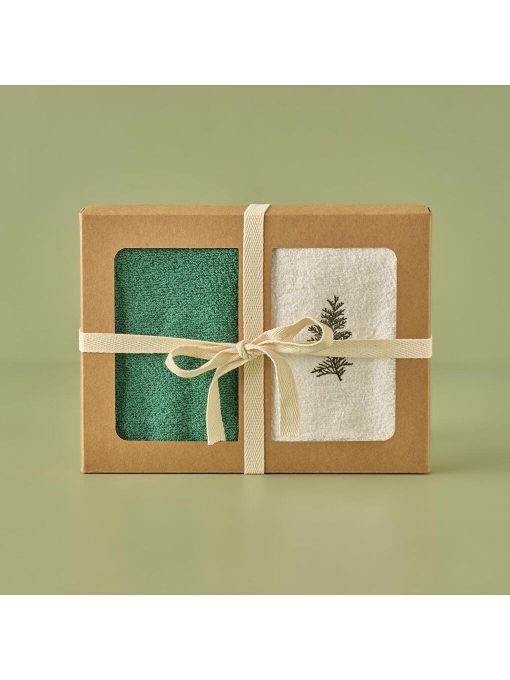 %100 Pamuk Pino 2'li Yüz Havlu Seti Beyaz-Yeşil