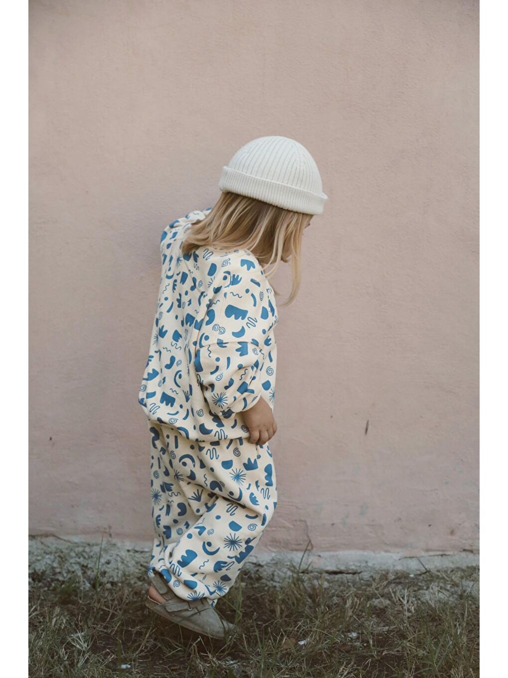 Ekru Geometrik Baskılı Eşofman Takımı-1