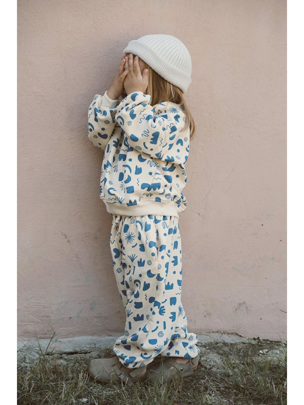 Ekru Geometrik Baskılı Eşofman Takımı-2