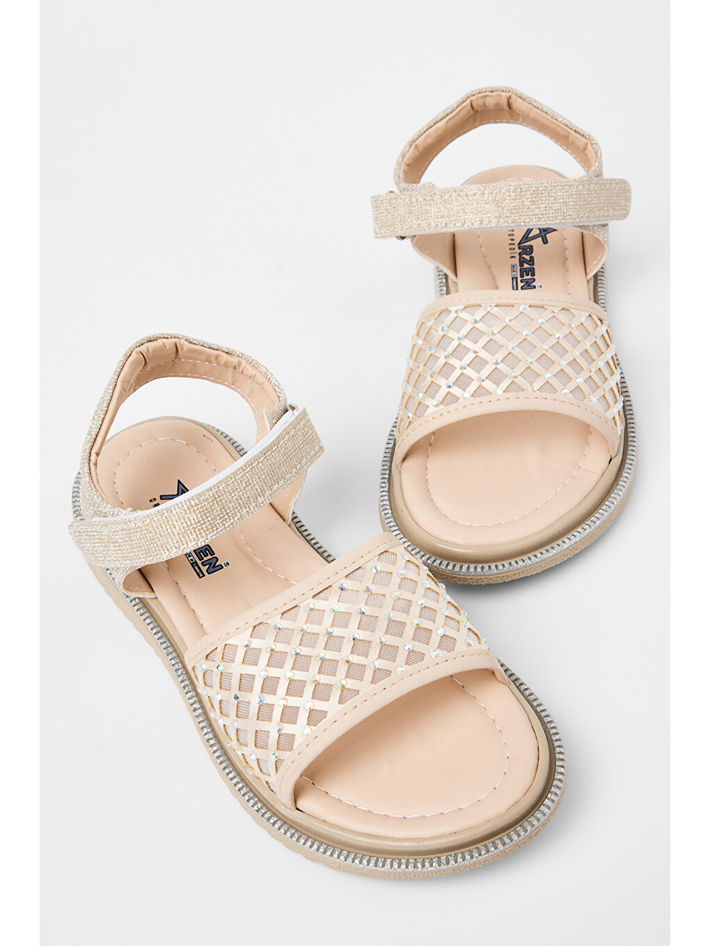 Sarı Çocuk Unisex Altın Simli Çoçuk Taşlı Sandalet-3