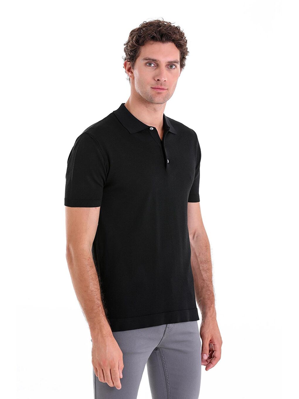 Siyah Regular Fit Düz Polo Yaka Tişört-2