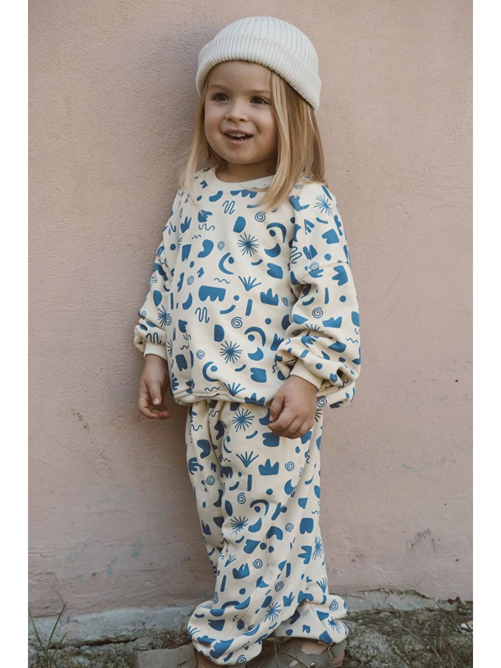 Ekru Geometrik Baskılı Eşofman Takımı-3