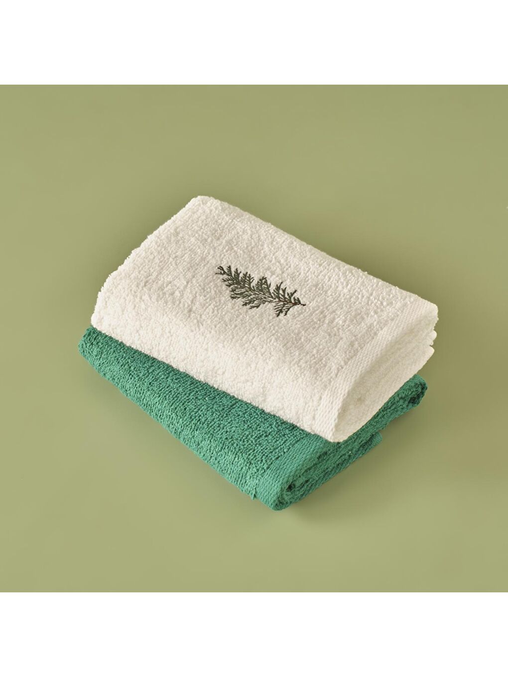 %100 Pamuk Pino 2'li Yüz Havlu Seti Beyaz-Yeşil-1