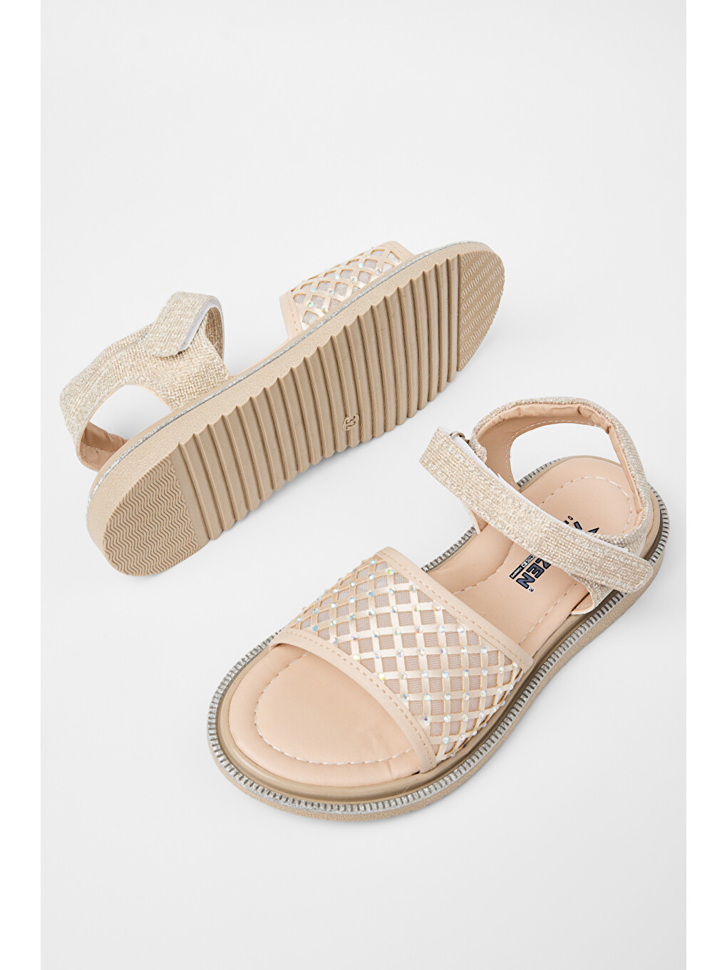 Sarı Çocuk Unisex Altın Simli Çoçuk Taşlı Sandalet-4
