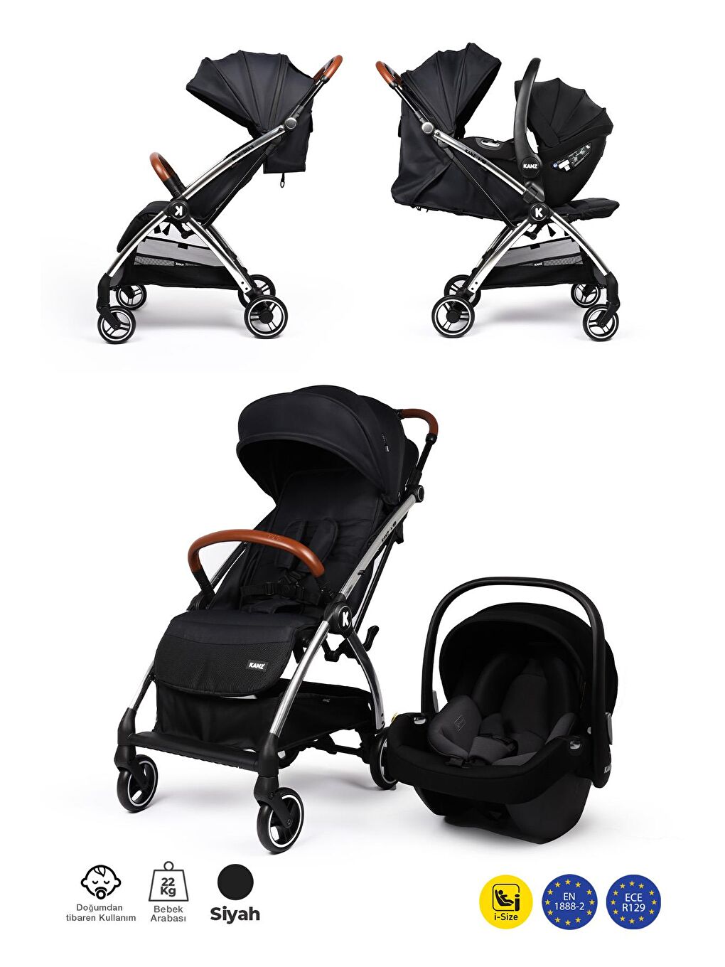 KANZ Xflip Autofold Travel Sistem Bebek Arabası Deeply Black - 1