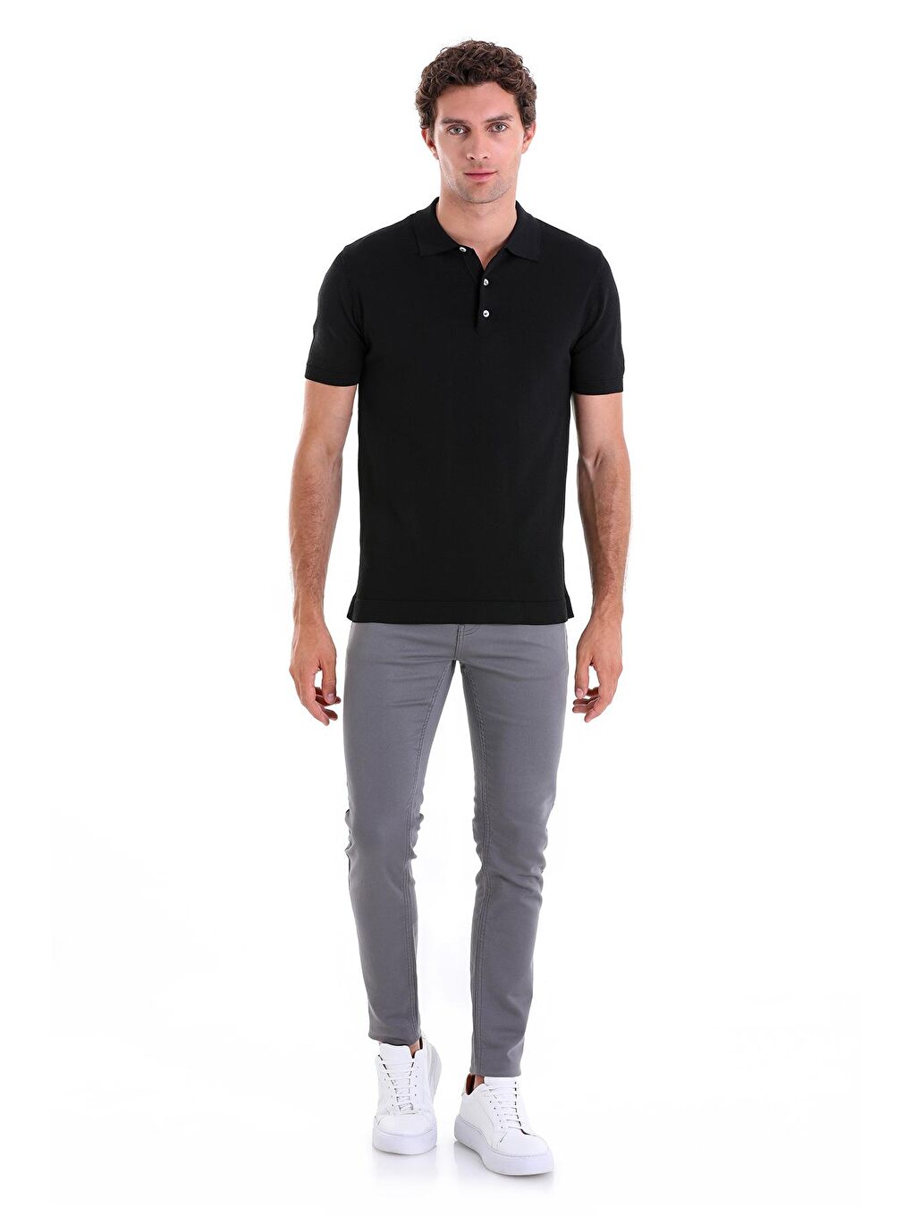 Siyah Regular Fit Düz Polo Yaka Tişört-3