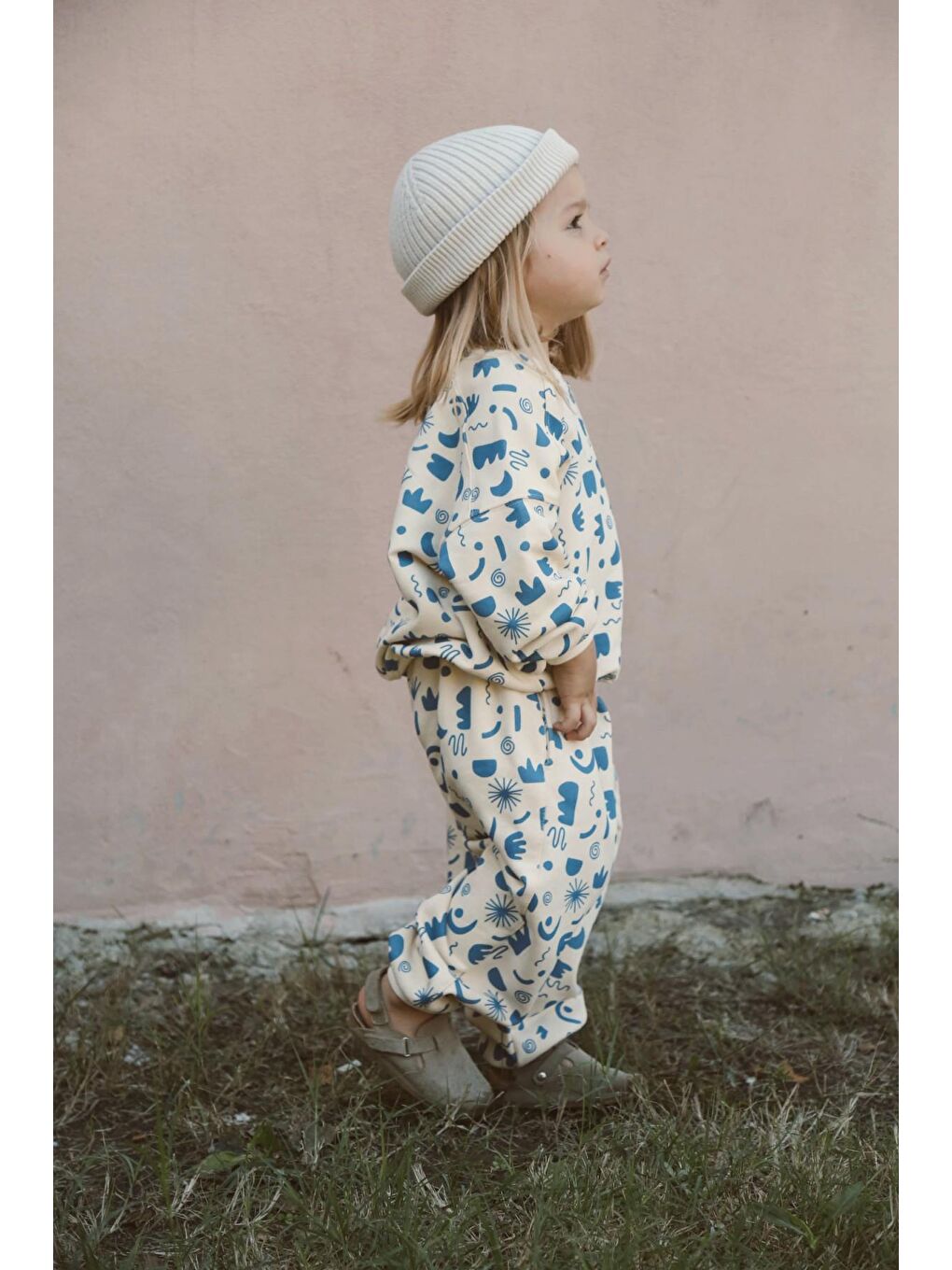 Ekru Geometrik Baskılı Eşofman Takımı-4