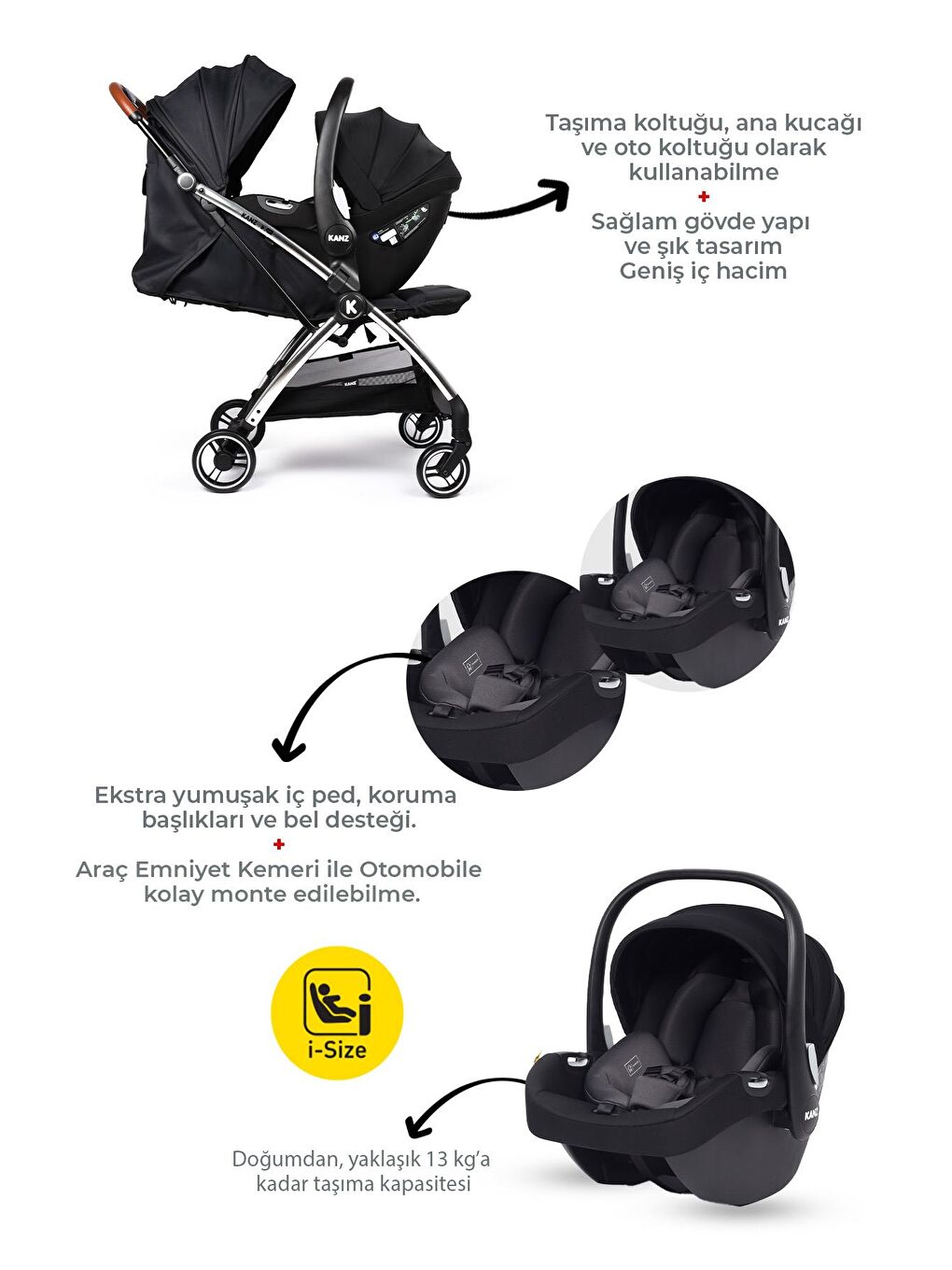 KANZ Xflip Autofold Travel Sistem Bebek Arabası Deeply Black - 2
