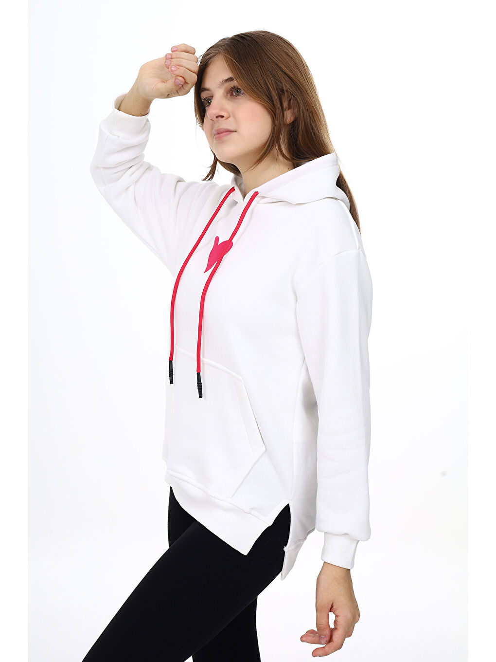 angelos Beyaz Kız Çocuk Kalp Baskılı Kapüşonlu Sweatshirt Px092 - 3