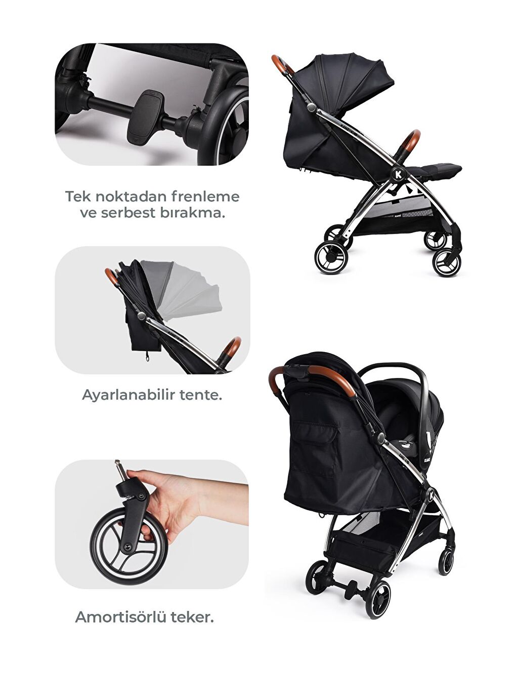 KANZ Xflip Autofold Travel Sistem Bebek Arabası Deeply Black - 3