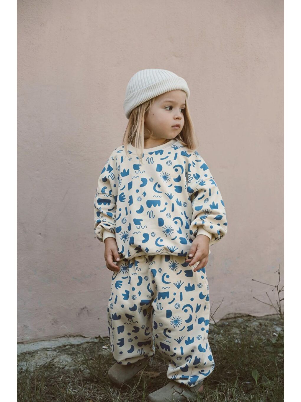 Ekru Geometrik Baskılı Eşofman Takımı-5