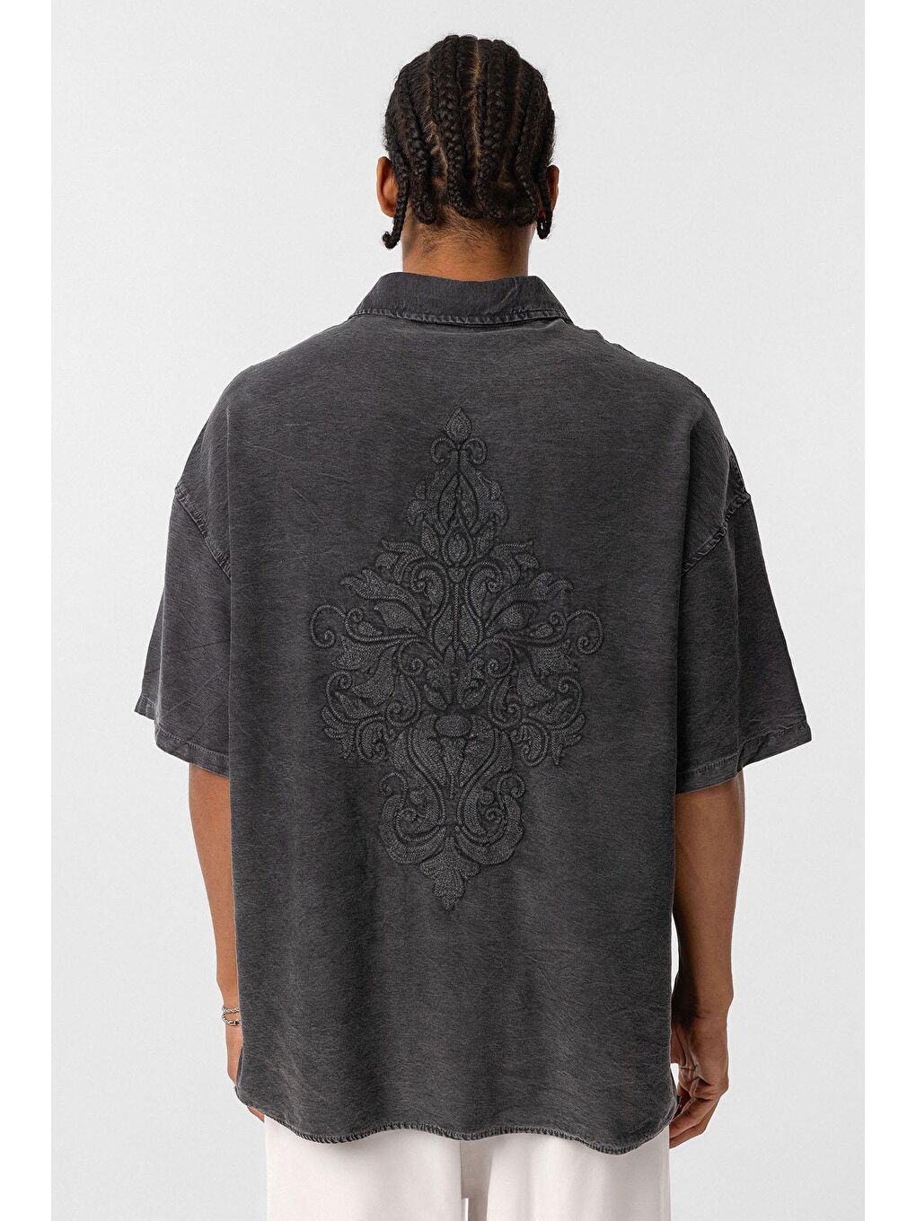 Arka Baskılı Oversize Gömlek Siyah-2