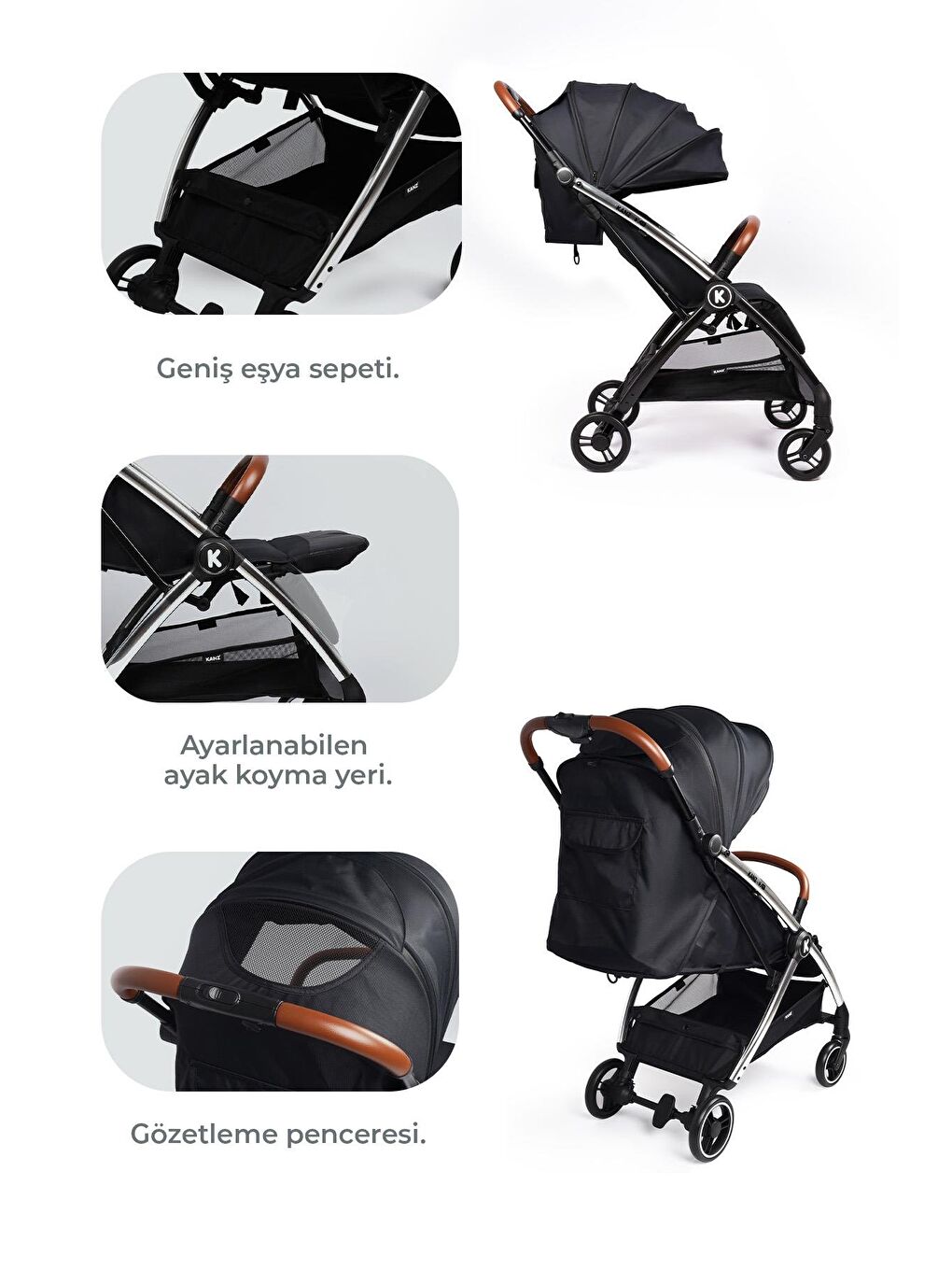 KANZ Xflip Autofold Travel Sistem Bebek Arabası Deeply Black - 4