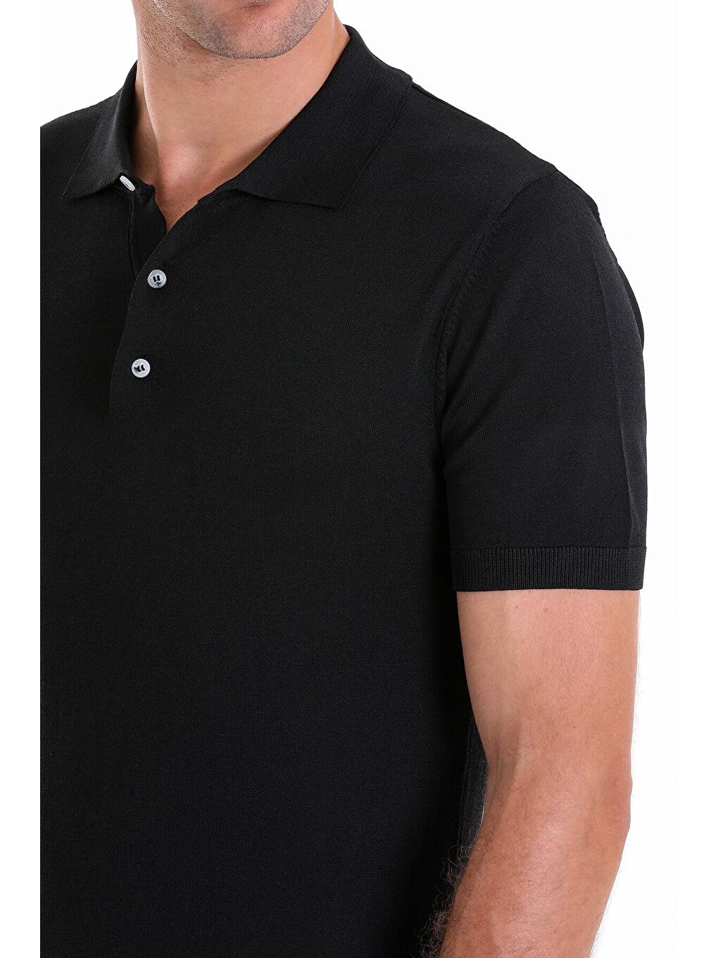 Siyah Regular Fit Düz Polo Yaka Tişört-4