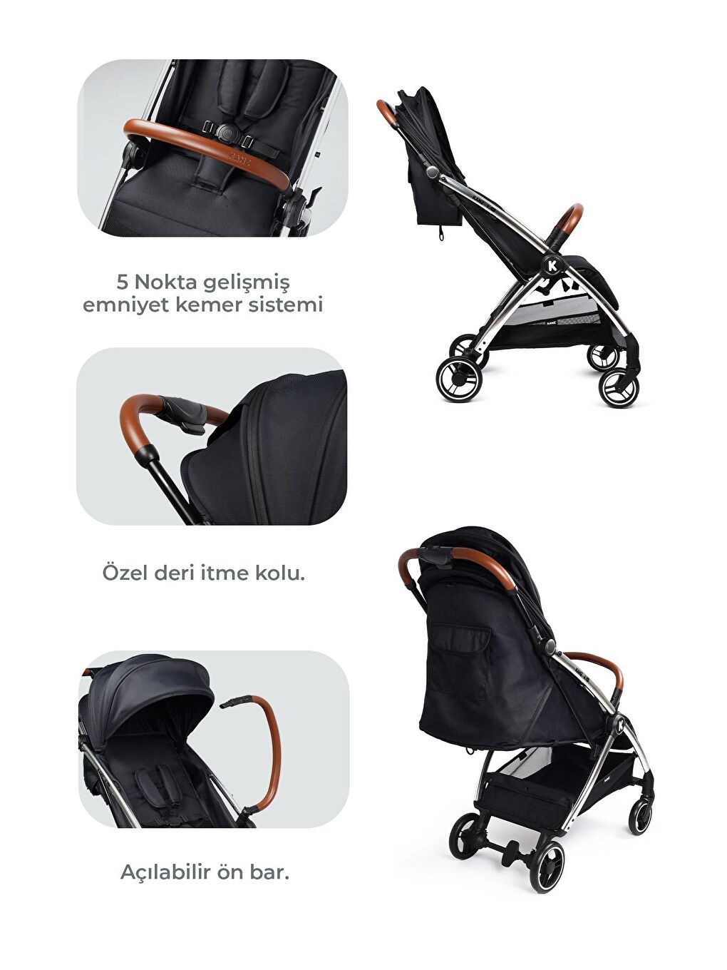 KANZ Xflip Autofold Travel Sistem Bebek Arabası Deeply Black - 5