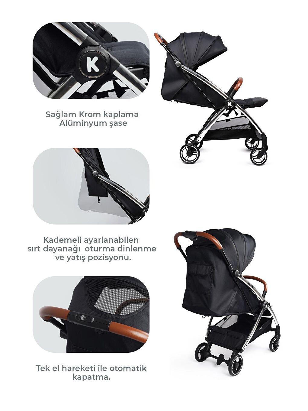 KANZ Xflip Autofold Travel Sistem Bebek Arabası Deeply Black - 6