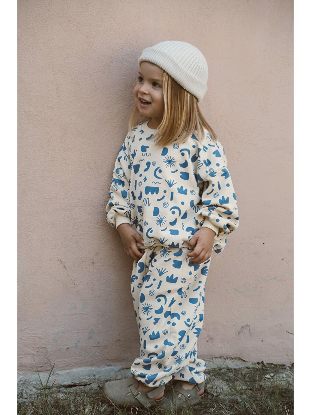 Ekru Geometrik Baskılı Eşofman Takımı-6