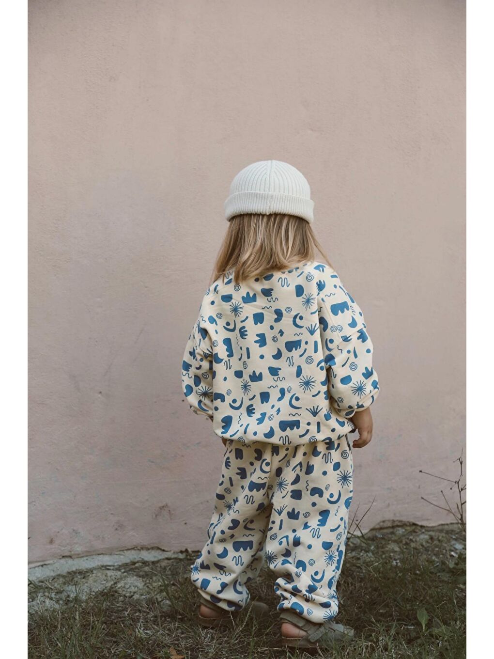 Ekru Geometrik Baskılı Eşofman Takımı-7