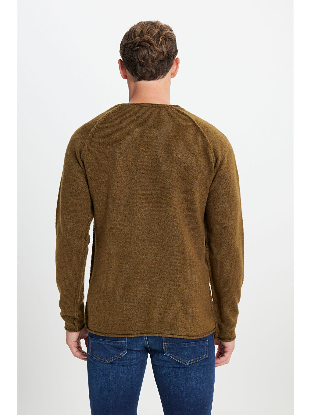 Erkek Haki Standart Fit Normal Kesim Bisiklet Yaka Triko Kazak-4