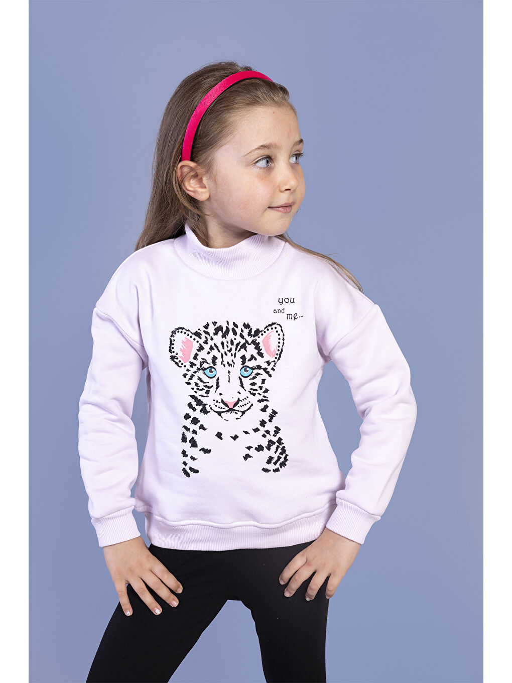 Toontoykids Pembe Kız Çocuk Baskılı Balıkçı Yaka Pamuklu Sweatshirt