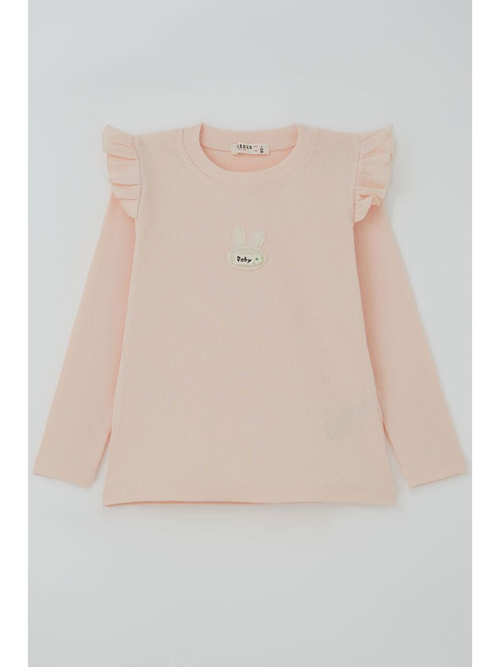 Pembe Kız Çocuk Uzun Kollu Tişört Tavşan Aplike Armalı Çiçekli Pudra (2-6 Yaş)