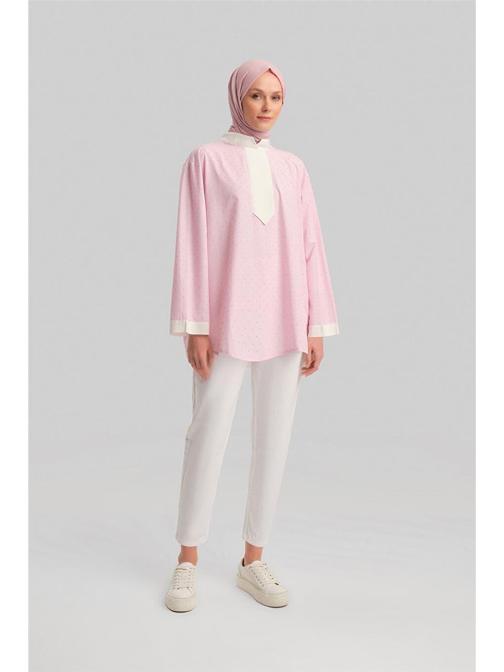 Grogrenli Ve Taşlı Çizgili Gömlek 24Y3556 Pembe-1