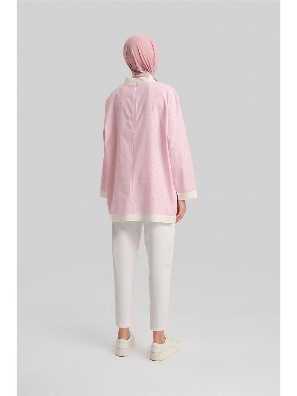 Grogrenli Ve Taşlı Çizgili Gömlek 24Y3556 Pembe-5
