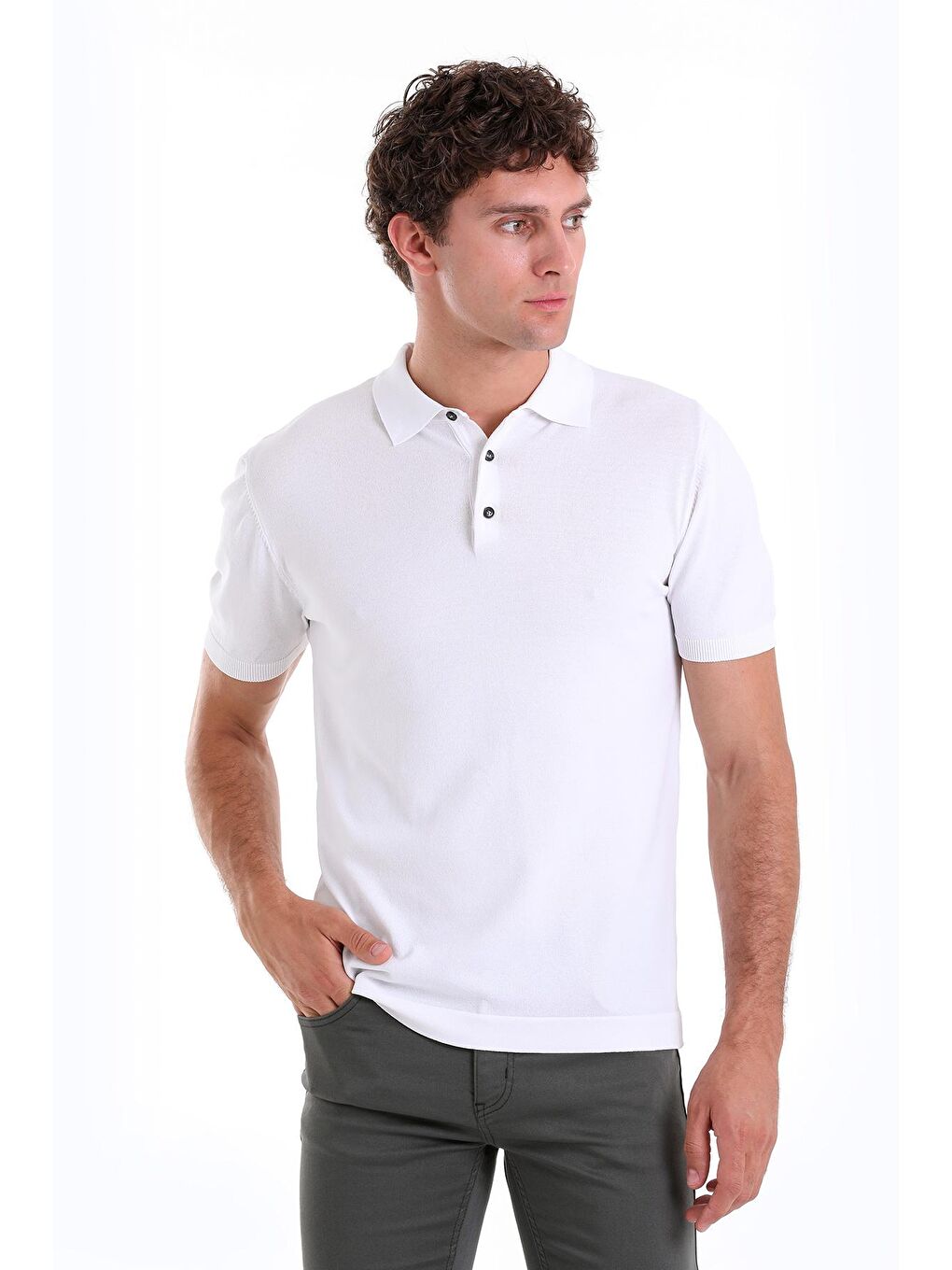 Beyaz Regular Fit Düz Polo Yaka Tişört