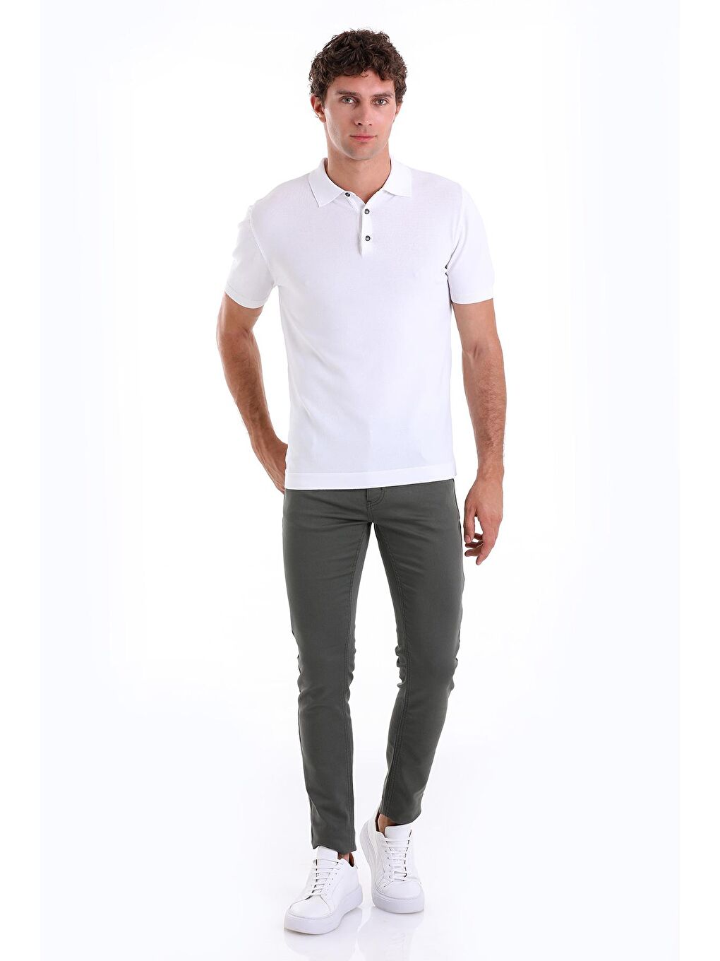 Beyaz Regular Fit Düz Polo Yaka Tişört-1