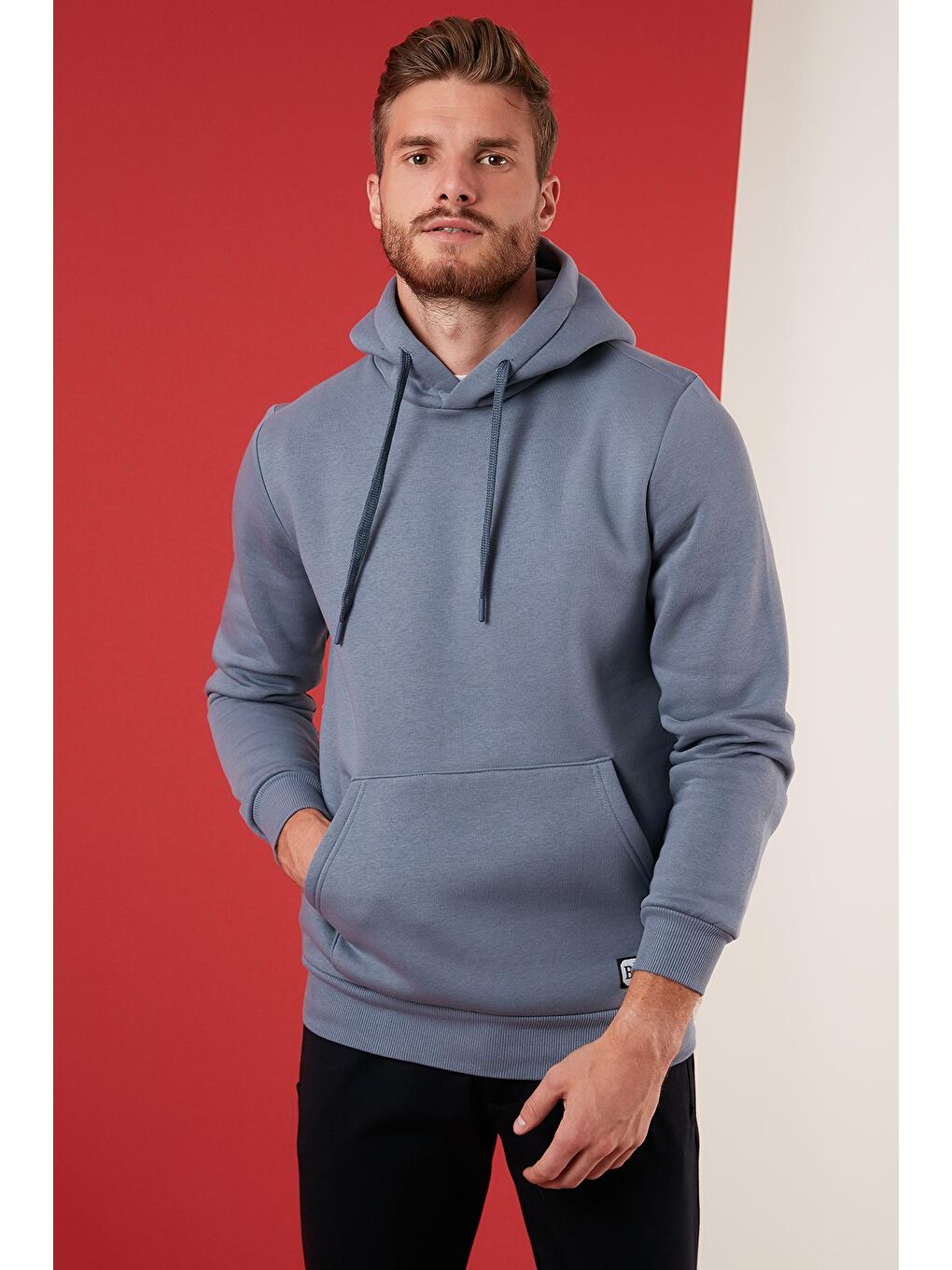 Buratti Koyu Gri Slim Fit Kapüşonlu Kanguru Cepli İçi Tüylü Yumuşak Şardonlu Sweat Erkek SWEAT 5905281