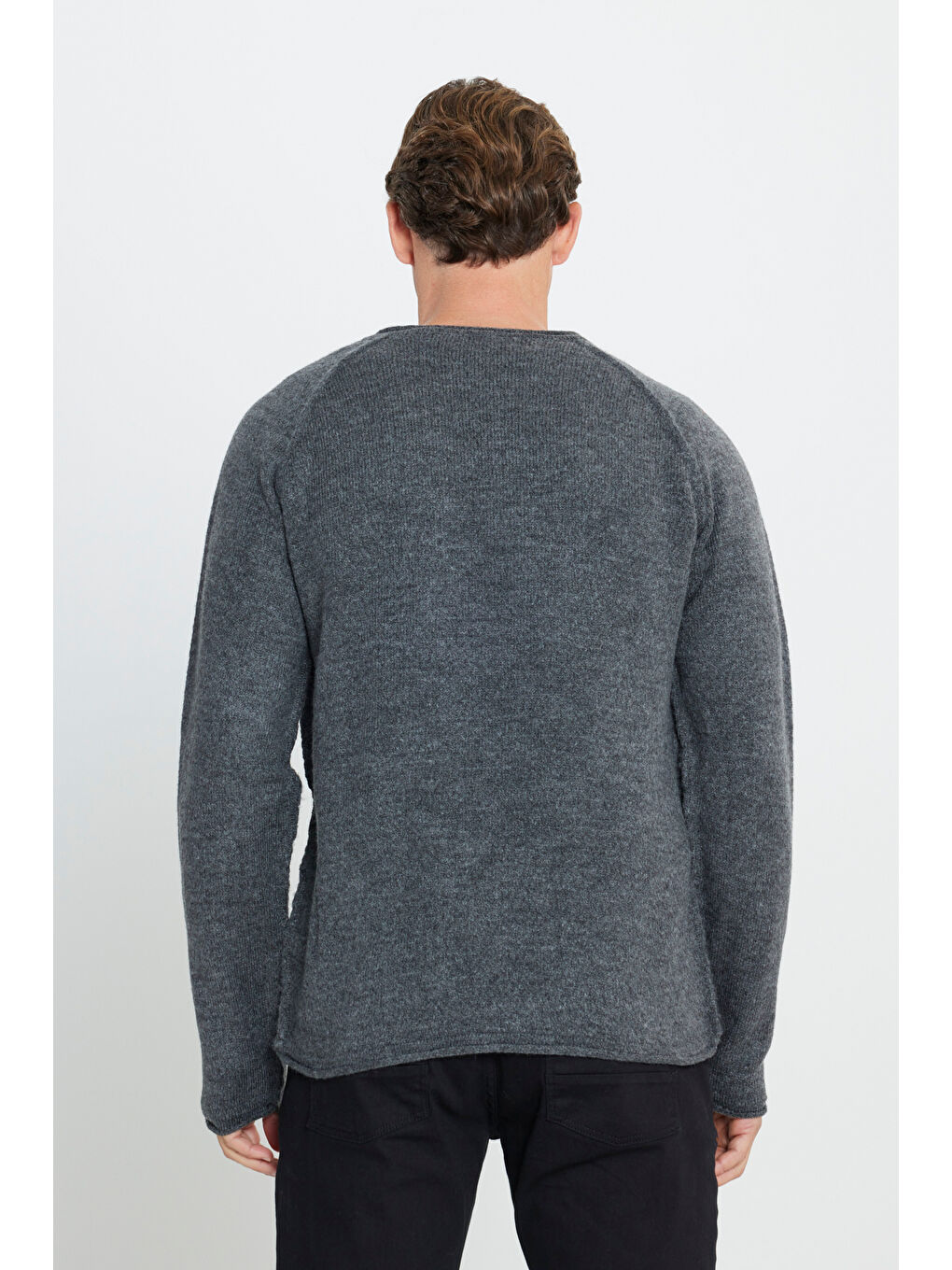 Erkek Antrasit Standart Fit Normal Kesim Bisiklet Yaka Triko Kazak-4