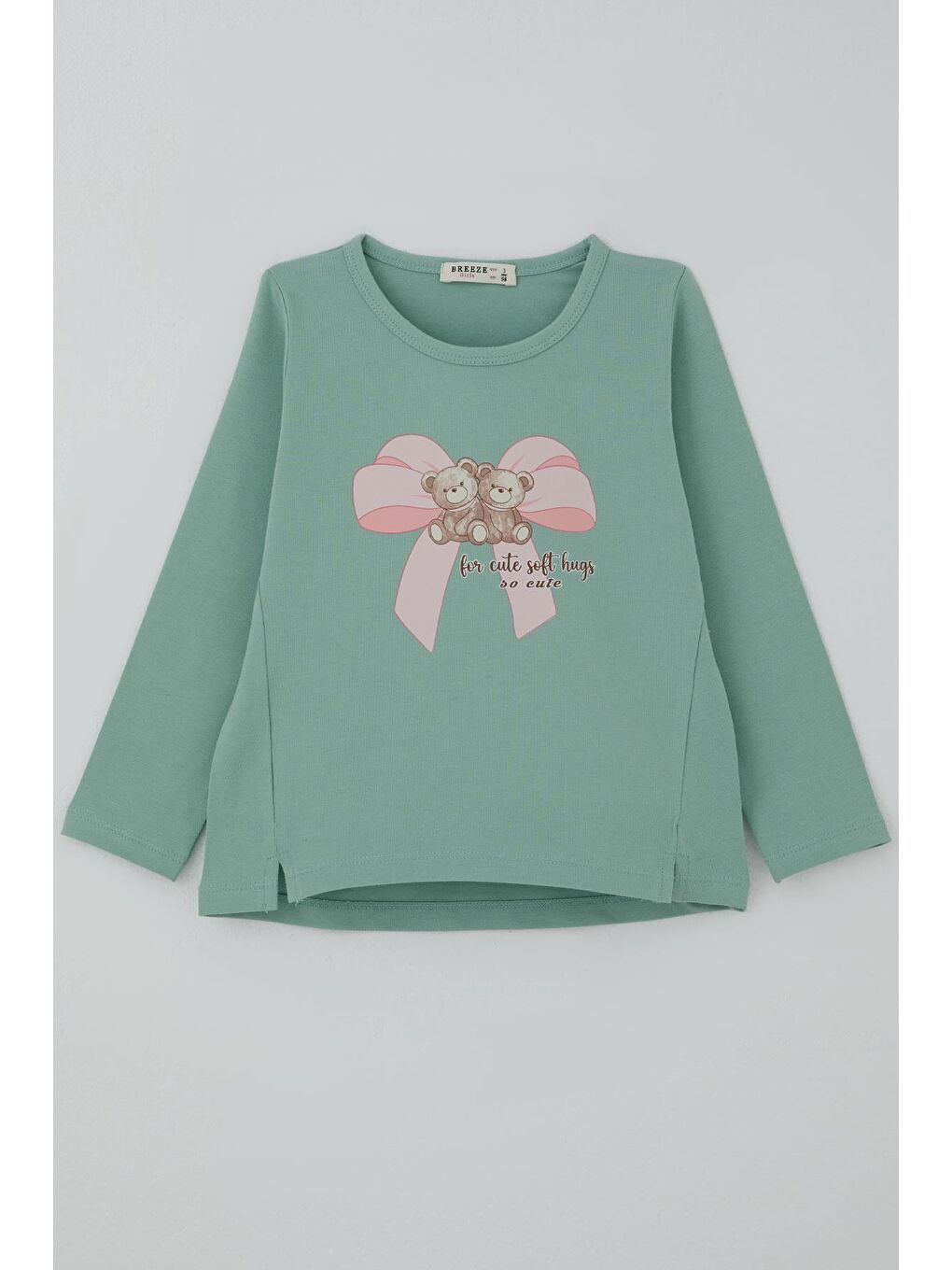 Turkuaz Kız Çocuk Uzun Kollu Tişört Arkadaş Temalı Minnoş Ayıcıklar Su Yeşili (3-8 Yaş)-1