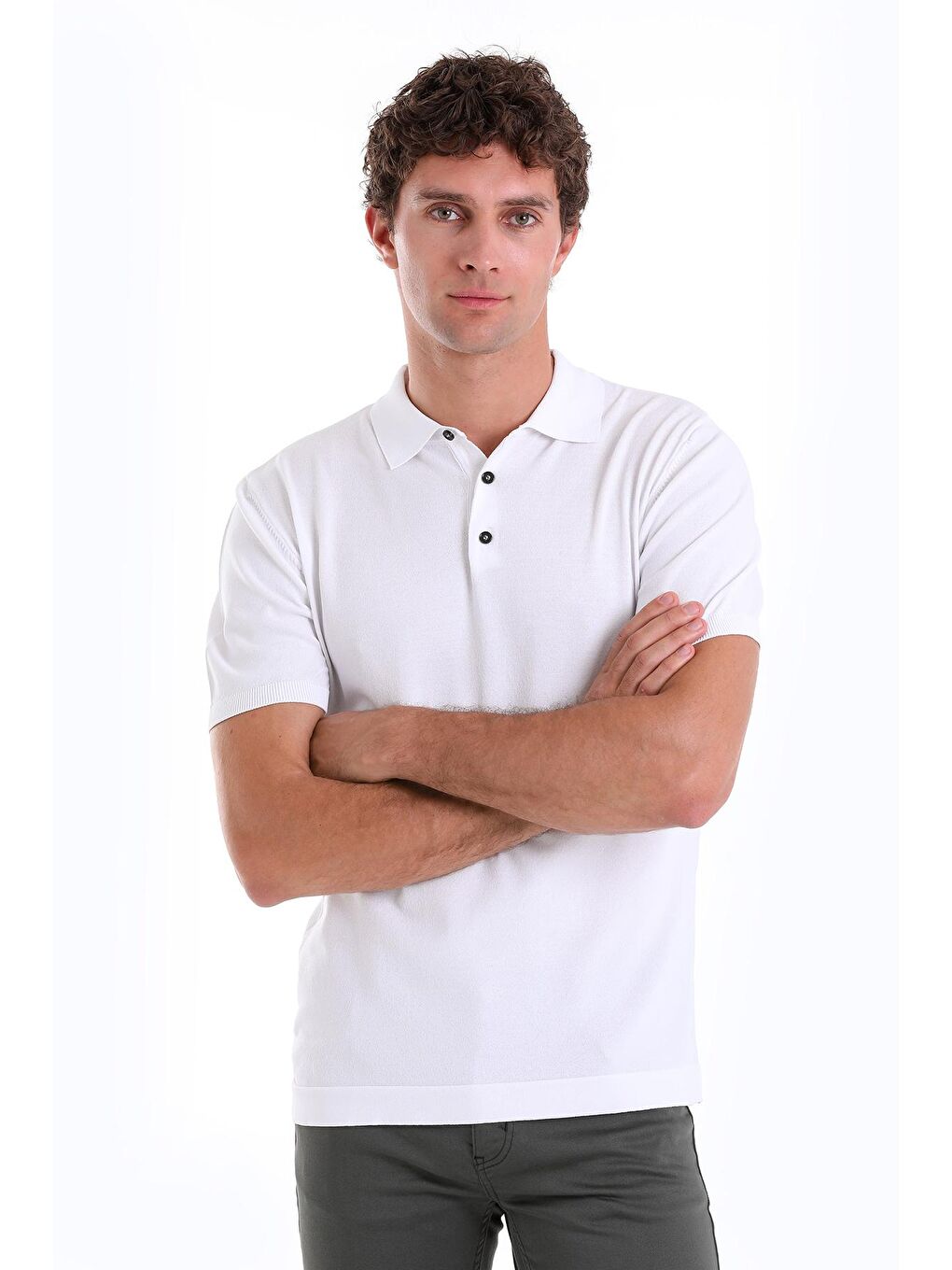 Beyaz Regular Fit Düz Polo Yaka Tişört-2