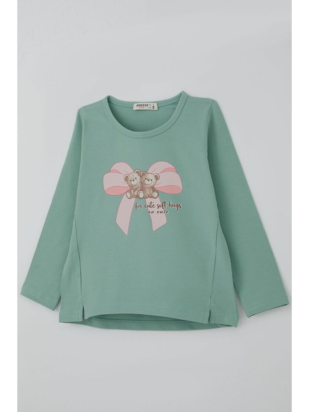 Turkuaz Kız Çocuk Uzun Kollu Tişört Arkadaş Temalı Minnoş Ayıcıklar Su Yeşili (3-8 Yaş)-3