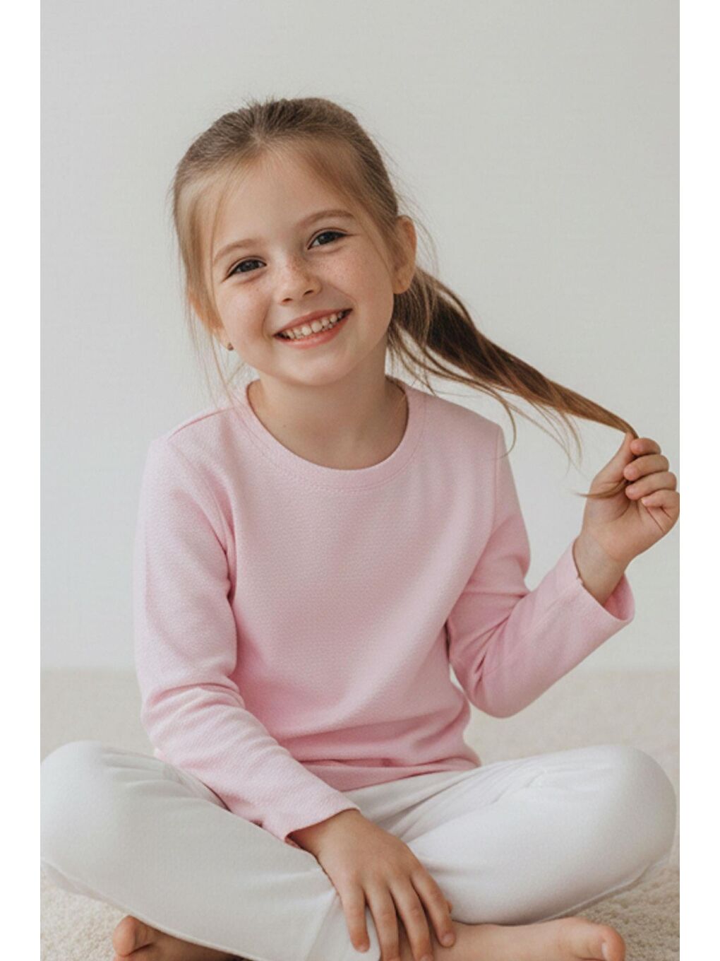 Kız Çocuk Uzun Kollu Tişört Basic Pembe (4-8 Yaş)