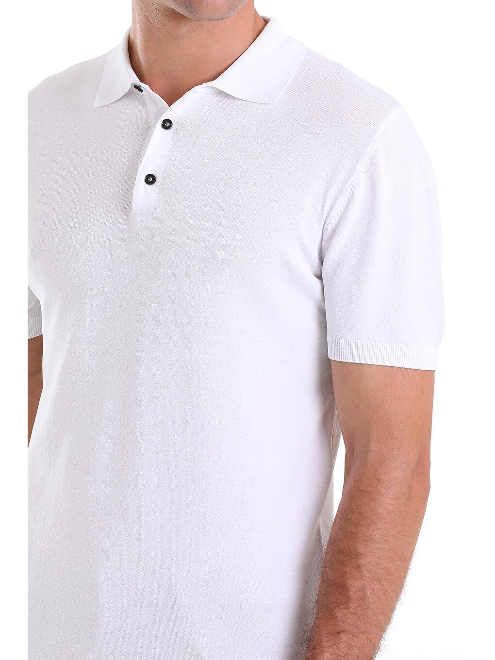 Beyaz Regular Fit Düz Polo Yaka Tişört-4