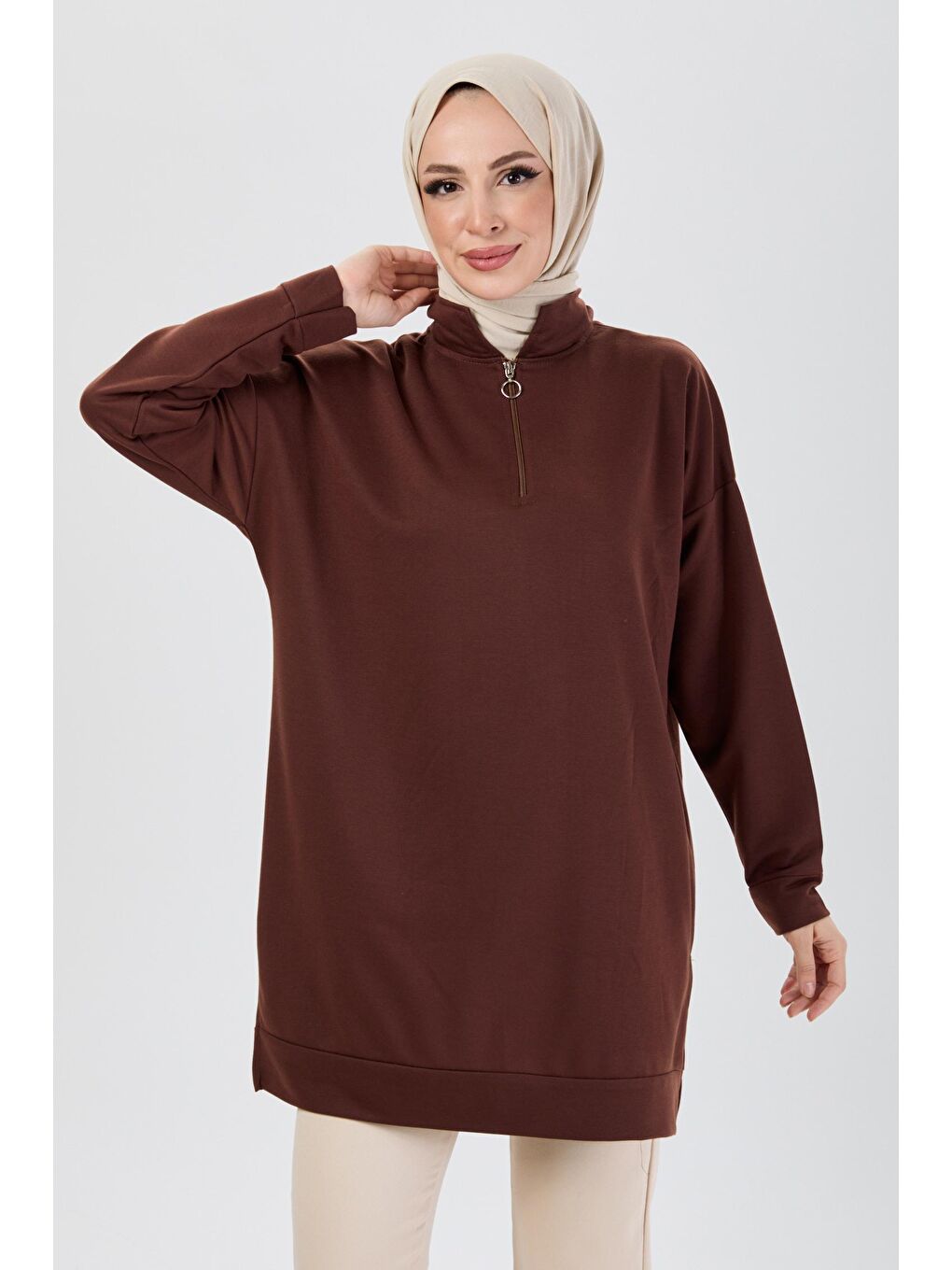 Hakim Yaka Kadın Kahverengi Sweat - 13097
