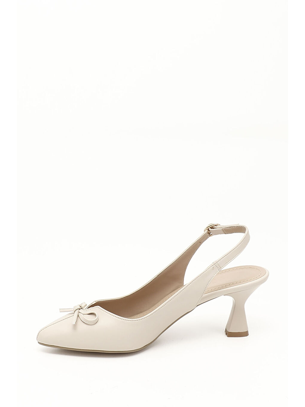Ekru Kadın KREM Sivri Burun Kadeh Ökçe Fiyonklu Arkası Açık Ayakkabı-2