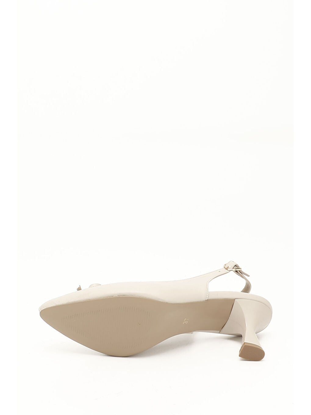 Ekru Kadın KREM Sivri Burun Kadeh Ökçe Fiyonklu Arkası Açık Ayakkabı-3